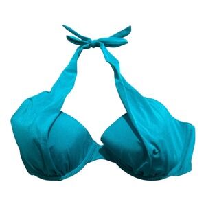 a. Che Womens Teal Blue Halter Underwire Bikini Top 38B 36C 34D 32DD Swimwear